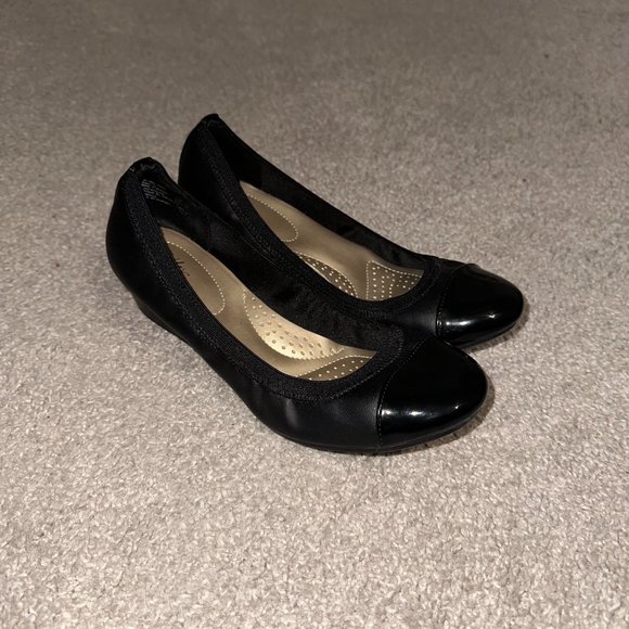 Dexflex Comfort Black Wedges Heels Flats Size 7 Wide - Picture 3 of 6